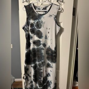 Blk,Wht & Blue Butterfly Bodycon Maxi Dress. Slits On Both Sides. Sz L